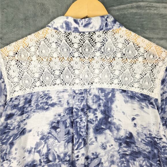 Womens Top Large Boho Crochet Cottagecore Abstract Floral Western Button Up - Picture 5 of 6